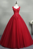 Open Back Red Lace Long Prom Dress, Red Lace Formal Evening Dress, Red Ball Gown KPP1711