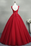 Open Back Red Lace Long Prom Dress, Red Lace Formal Evening Dress, Red Ball Gown KPP1711