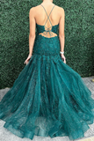 Open Back Mermaid Green Lace Long Prom Dress, Mermaid Green Formal Evening Dress, Green Lace Ball Gown KPP1721