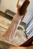 Shiny Off Shoulder Pink Lace Long Prom Dress with High Slit, Pink Lace Formal Dress KPP1726
