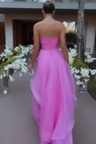 Elegant Strapless Layered Pink Prom Dresses Long, Strapless Pink Formal Graduation Evening Dresses KPP1744