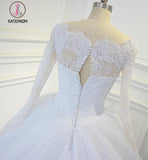 White Ball Gown Long Sleeves Bridal Dresses with Lace, Gorgeous Wedding Dresses KPW0283