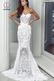 Mermaid Sweetheart Long Wedding Dress with Lace Appliques, Sexy Bridal Dress with Beads KPW0285