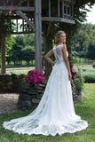 Vintage V Neck Sleeveless Tulle Lace Appliqued Wedding Dress, Long Bridal Dresses KPW0286