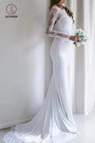 Elegant Lace Long Sleeves Mermaid White Wedding Dress with Train, Bridal Dress KPW0290