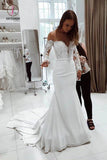 Mermaid Wedding Dress Long Sleeves Off the Shoulder Bridal Dress with Lace KPW0296