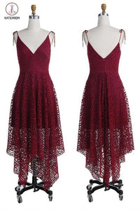 Spaghetti Straps Bridesmaid Dresses,Burgundy Lace Backless Bridesmaid Gown,Prom Dresses KPB0011