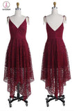 Spaghetti Straps Bridesmaid Dresses,Burgundy Lace Backless Bridesmaid Gown,Prom Dresses KPB0011