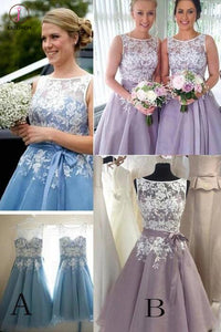 Lilac Lace Appliqued Sleeveless Short Bridesmaid Dress,Mini Dress With Belt,Short Prom Dress KPB0010