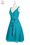 A-line V-neck Chiffon Turquoise Short Bridesmaid Homecoming Dresses KPB0007