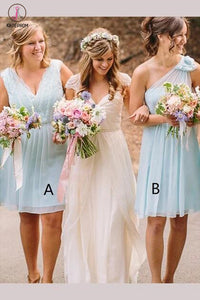 A-line V-neck Chiffon Knee-length Bridesmaid Dresses, One Shoulder Bridesmaid Dress KPB0024
