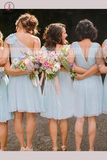 A-line V-neck Chiffon Knee-length Bridesmaid Dresses, One Shoulder Bridesmaid Dress KPB0024