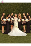 A-line Open Back High Neck Tulle Short Appliques Black Lace Latest Bridesmaid Dresses KPB0022
