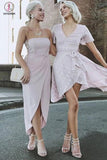 Simple Sheath Strapless Chiffon Short Bridesmaid Dresses with Pleats Under 100 KPB0020