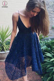 Asymmetrical V Neck Lace Bridesmaid Dress, Cheap Lace Sleeveless Bridesmaid Gown KPB0018