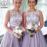 Lilac Lace Appliqued Sleeveless Short Bridesmaid Dress,Mini Dress With Belt,Short Prom Dress KPB0010