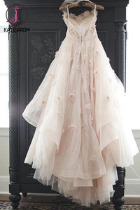 Appliqued Tulle Wedding Gowns,Princess Wedding Dress With Flowers,A-line Wedding Dress KPW0037