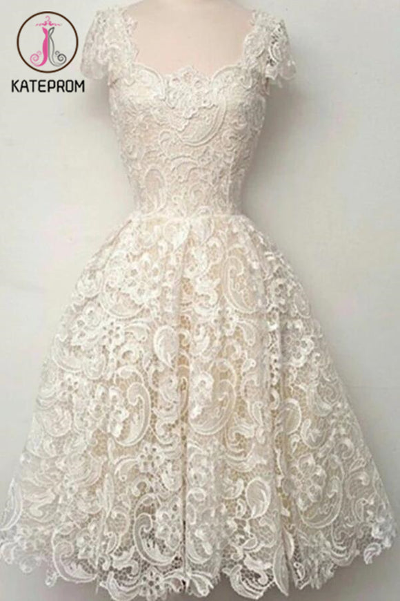 Cap Sleeves Ivory Lace Short Prom Dress Homecoming Dresses KPH0054