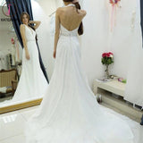 A-line Halter Chiffon Wedding Dress,Backless Court Train Bridal Dresses,Beach Wedding Dress KPW0040
