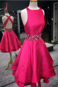 Scoop Neck X-back Knee Length Satin Prom Dress Homecoming Dresses KPH0062
