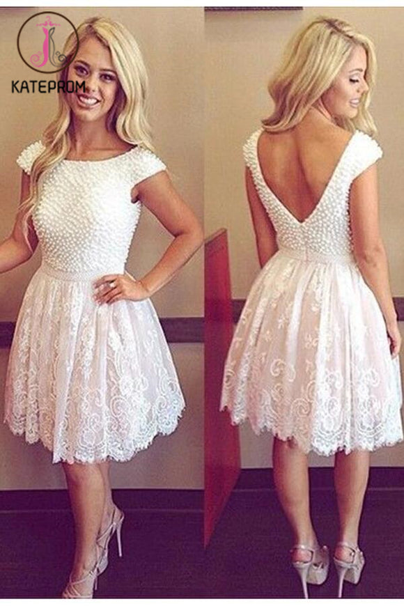 Lace Strap Scoop Bead Prom Dress Homecoming Dresses KPH0063