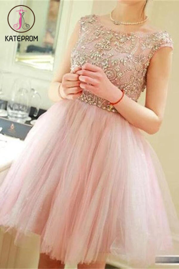 Lovely Strap Beading Tulle Prom Dress Homecoming Dresses KPH0067