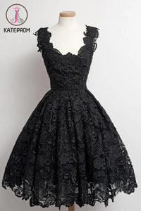 Black Lace Strap Prom Dress Homecoming Dress KPH0072