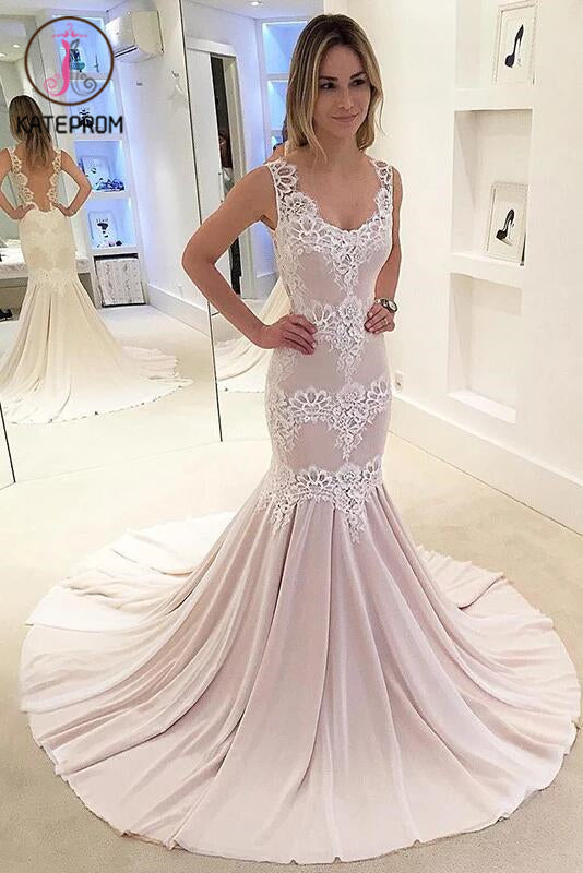 Mermaid Wedding Dress,Appliqued Sleeveless Wedding Gown,Chiffon Sexy Backless Bridal Dress KPW0042