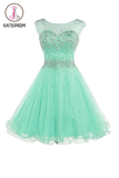 Mint Short Tulle Beading Homecoming Dress Graduation Gown KPH0073