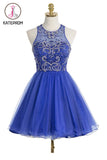 Royal Blue Organza Scoop Short Homecoming Dresses KPH0078