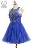 Royal Blue Organza Scoop Short Homecoming Dresses KPH0078