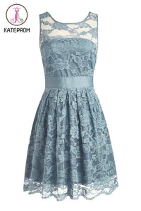 Knee-length Lace Sleeveless Blue Prom/Homecoming Dress KPH0081