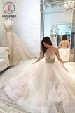 Spaghetti Straps Ivory Beaded Bridal Dress,Ball Gown V-neck Bridal Gown,Tulle Wedding Gowns KPW0043