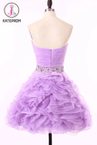 Crystal Ruched Purple Organza Prom Dresses Homecoming Dress KPH0082