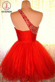 One shoulder Red Organza Prom Dresses Homecoming Dress KPH0084