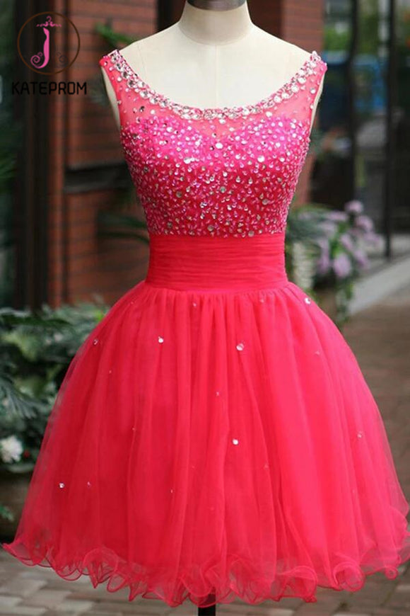 Fuchsia Tulle Beading Prom Dresses Homecoming Dress KPH0085