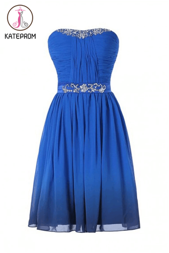 Royal Blue Chiffon Strapless Prom Dress Homecoming Dress KPH0092
