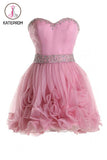 Sweetheart Organza Pink Prom Dress Homecoming Dress KPH0093