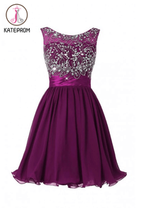 Scoop Chiffon Grape Beading Prom Dress Homecoming Dress KPH0094