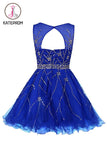 Scoop Royal Blue Tulle Beading Prom Dress Homecoming Dress KPH0095
