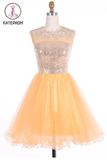 Scoop Gold Organza Open Back Prom Dresses Homecoming Dresses KPH0101