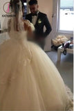 See-through Wedding Dress,Sheer Long Sleeves Ivory Wedding Gown,Lace Appliques Ball Gowns KPW0050