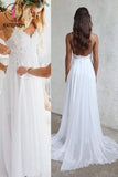 Spaghetti Strap V-neck White Chiffon Lace Appliqued Summer Beach Wedding Dresses,Bridal Dress KPW0055
