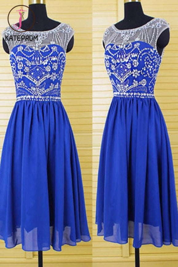 Cap Sleeves Royal Blue Chiffon Homecoming Dresses Prom KPH0029