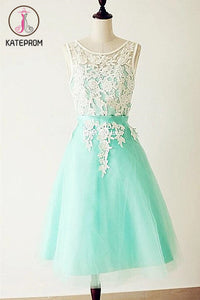 Emerald Lace Cap Sleeves Backless Homecoming Cocktail Dresses KPH0032