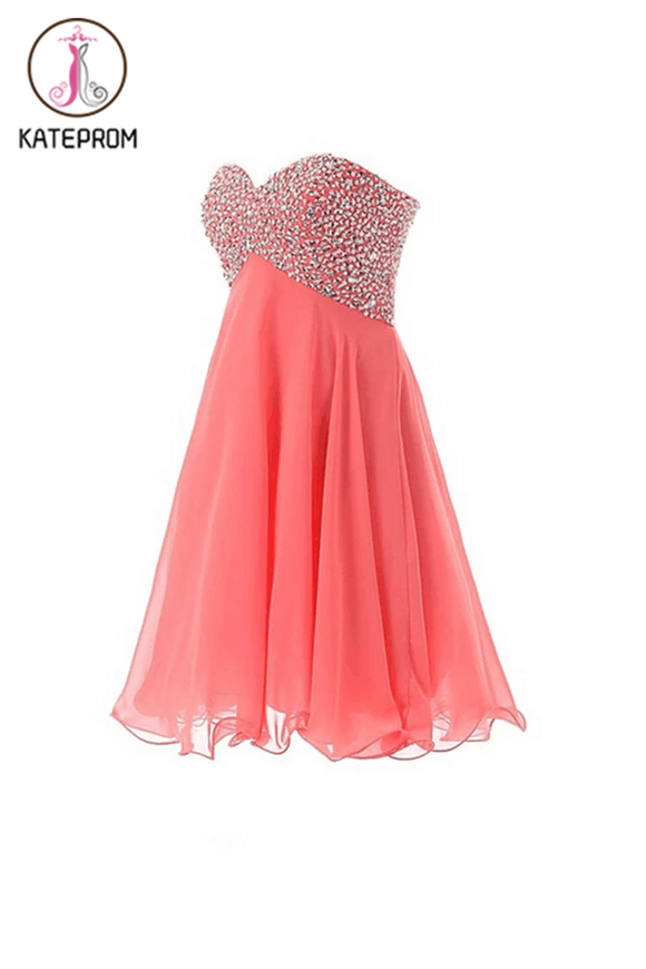 Empire Waist Watermelon Sweetheart Short Prom Homecoming Dress KPH0033