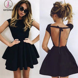 Kateprom A-Line Scoop Backless Short Sleeves Black Ruched Homecoming Dress,Cocktail Dress KPH0267