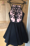 Kateprom A-Line Bateau Appliques Sleeveless Short Black Homecoming Dress,Mini Black Dresses KPH0270