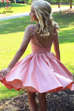 Kateprom Simple A-Line Bateau Knee-Length Pink Satin Sleeveless Homecoming Dress with Beading KPH0274
