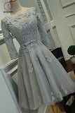 Kateprom Grey A-line Bateau Knee-length Lace Appliques Tulle Homecoming Dress with Belt KPH0276